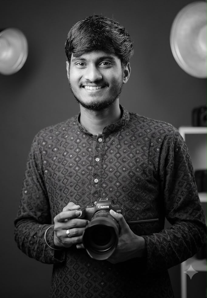 Ananta Joshi holding his camera in the studio